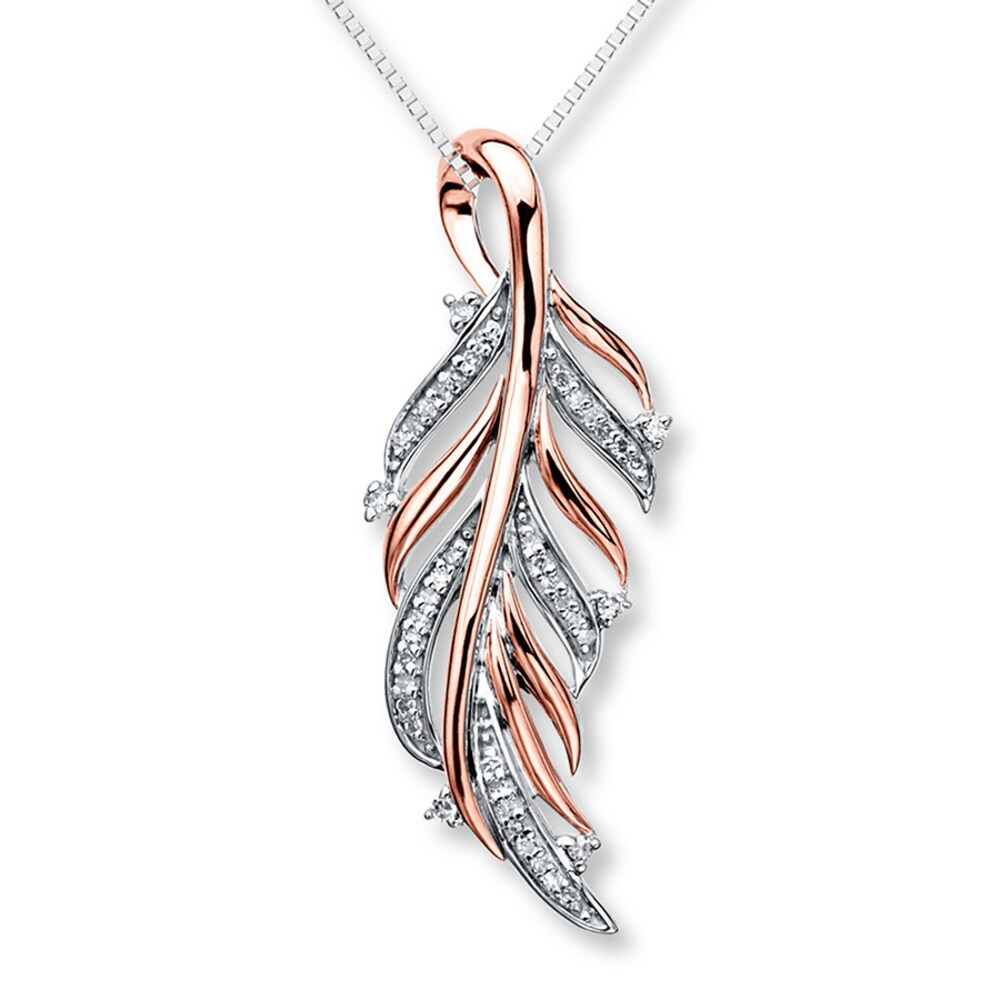 Diamond Feather Necklace 1/6 ct tw Sterling Silver/10K Gold minGsgLs
