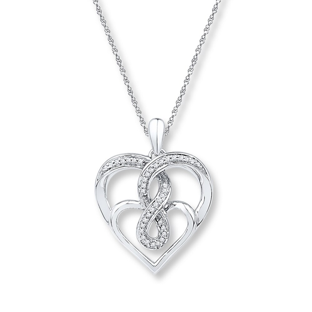 Double Heart Necklace 1/10 ct tw Diamonds Sterling Silver mqPXkAbp