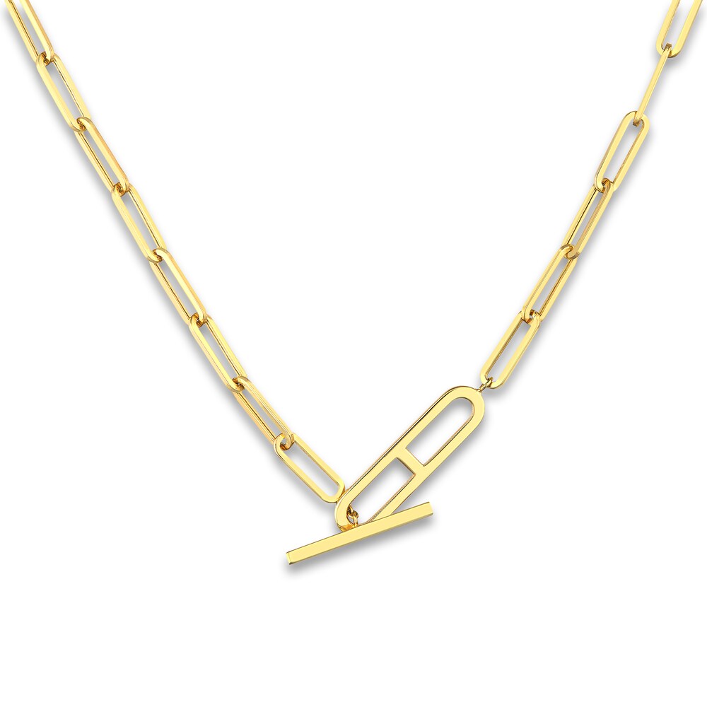 Paperclip Puffy Toggle Chain Necklace 14K Yellow Gold mu5Zrp8h