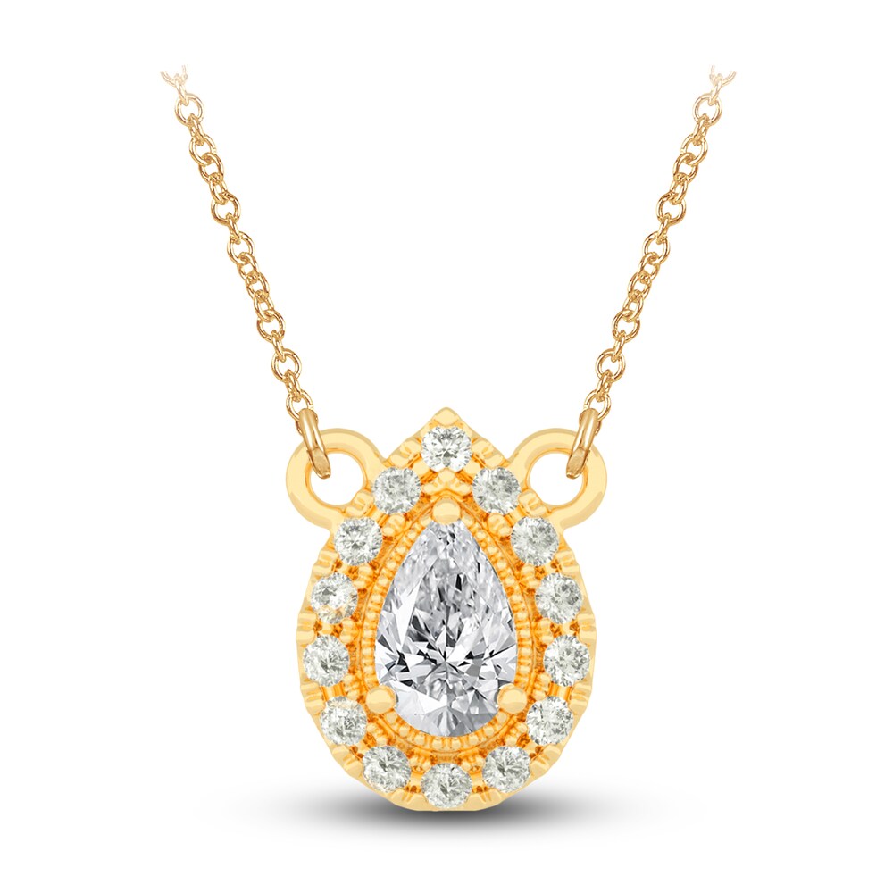 Diamond Pendant Necklace 3/8 ct tw Pear/Round 14K Yellow Gold 18" my2oM1GK