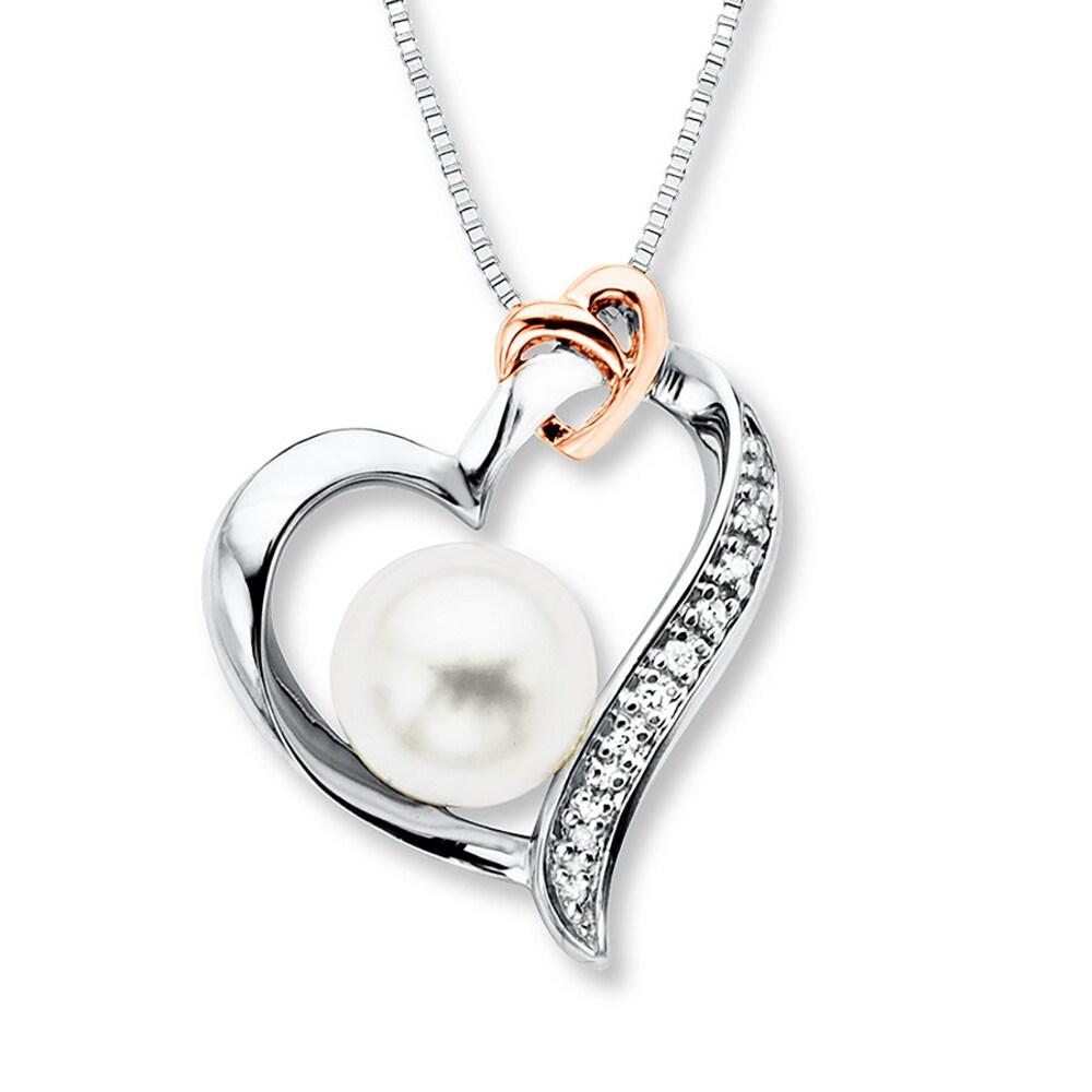 Heart Necklace Cultured Pearl 1/20ct tw Diamonds Sterling Silver/10K Rose Gold n01k8Ivv