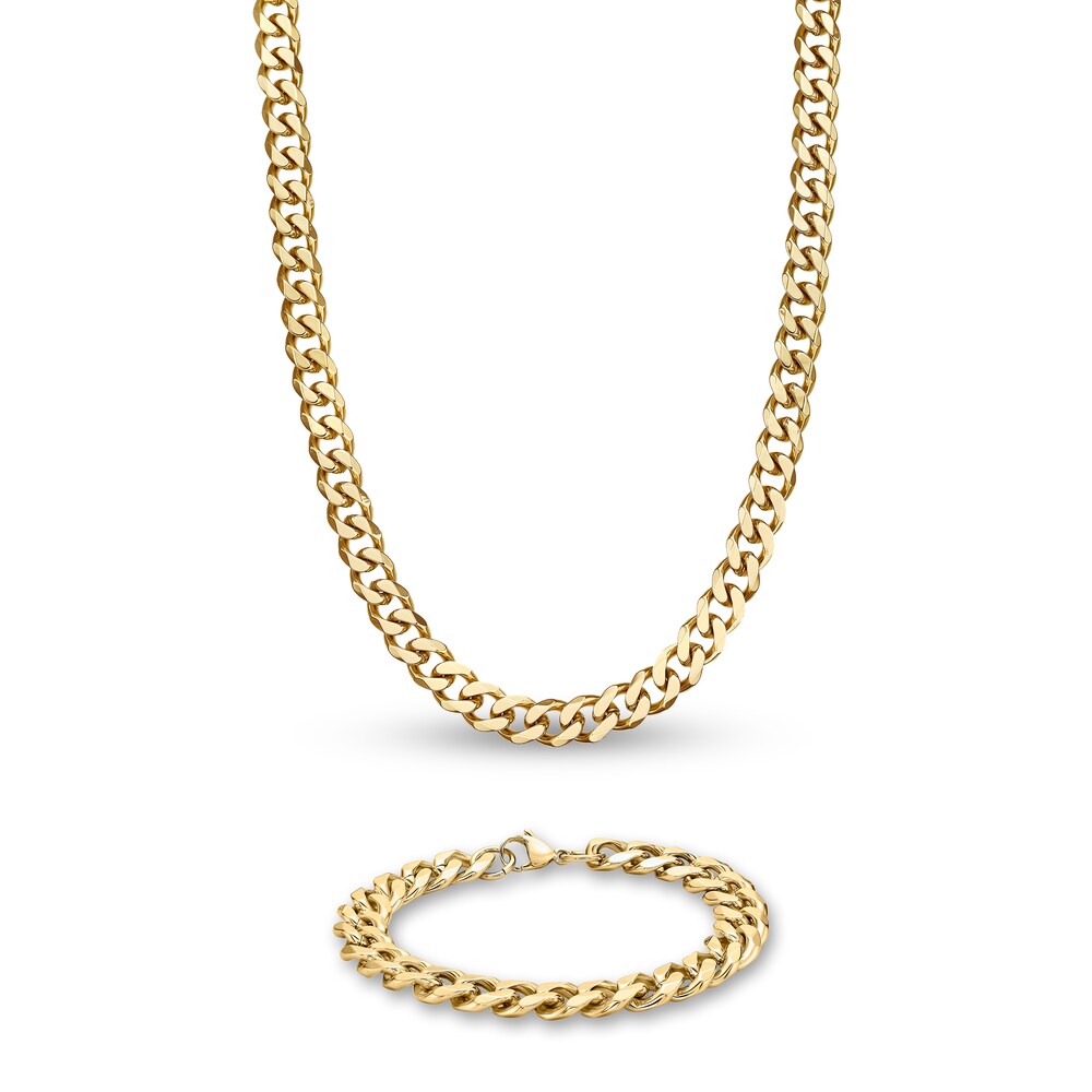 Men's Curb Necklace & Bracelet Set Gold-Plated Stainless Steel n0CsTrrq