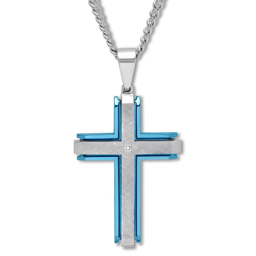 Cross Necklace Diamond Accent Stainless Steel 24" n2v08MXM