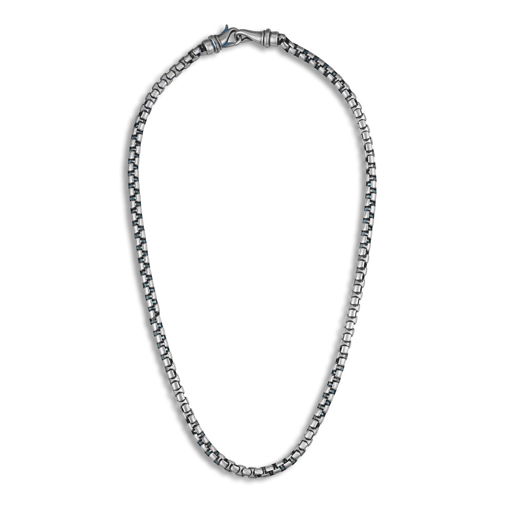 Box Chain Necklace Blue Ion-Plated Stainless Steel n2yIFuey