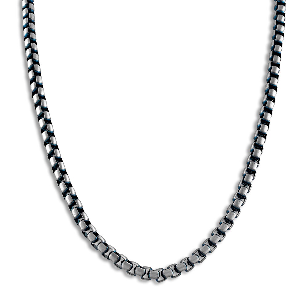 Box Chain Necklace Blue Ion-Plated Stainless Steel n2yIFuey