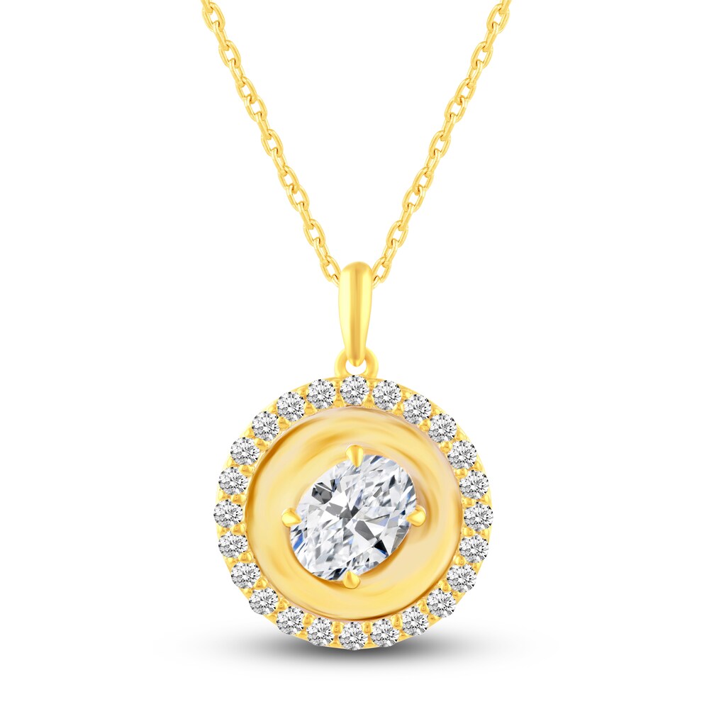 Certified Lab-Created Diamond Gold Coin Pendant Necklace 1-1/2 ct tw Oval/Round 14K Yellow Gold 18" n71PsmXJ
