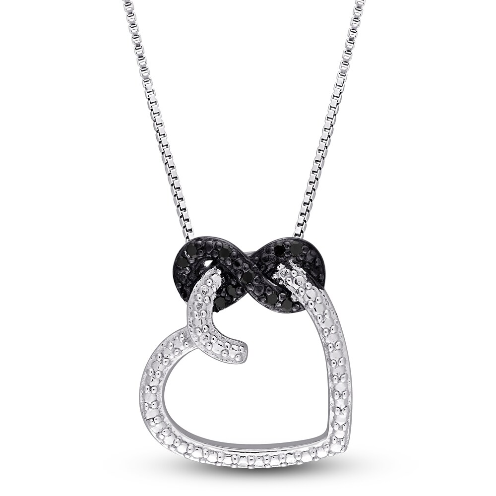 Black Diamond Heart Necklace 1/20 ct tw Round Sterling Silver 18" nAhe9Jcn