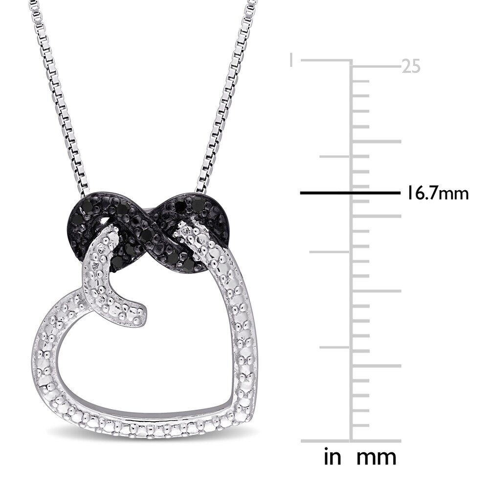 Black Diamond Heart Necklace 1/20 ct tw Round Sterling Silver 18\" nAhe9Jcn