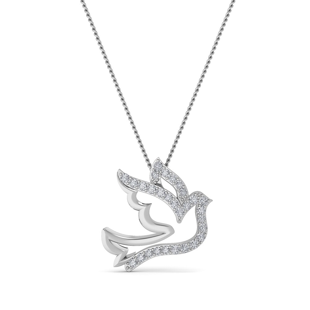 Diamond Dove Pendant Necklace 1/10 ct tw Round 10K White Gold/Rhodium 18" nBNdEfkM