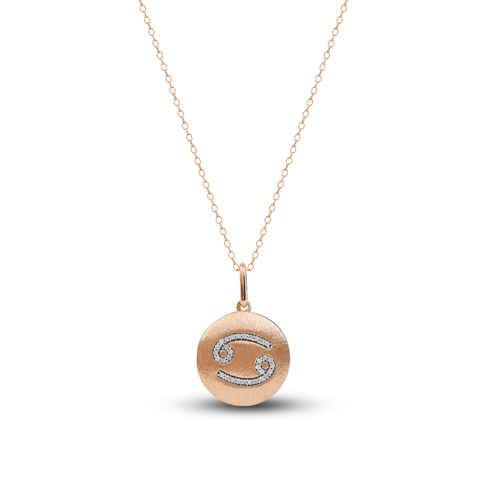 Diamond Cancer Zodiac Pendant Necklace 1/10 ct tw Round 14K Rose Gold nJNunS0j