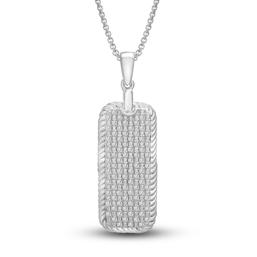 Men's Diamond Classic Chain Dog Tag Pendant Necklace 1/2 ct tw Round Sterling Silver 22" nLzRbFD5
