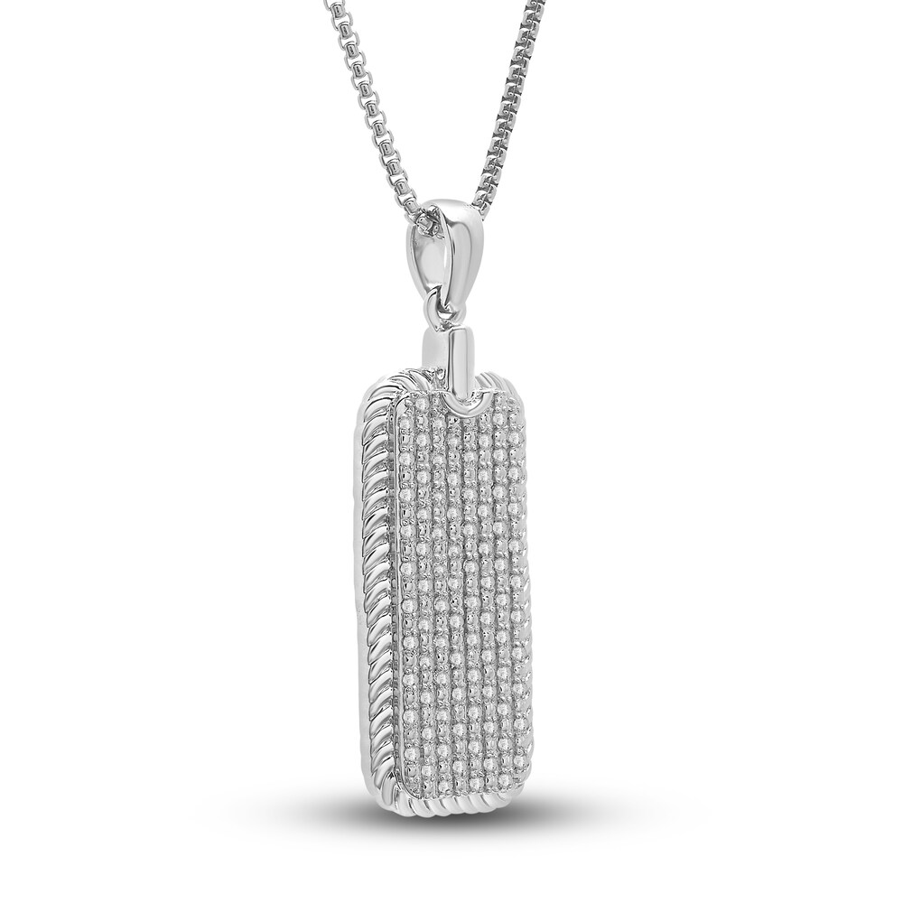 Men\'s Diamond Classic Chain Dog Tag Pendant Necklace 1/2 ct tw Round Sterling Silver 22\" nLzRbFD5