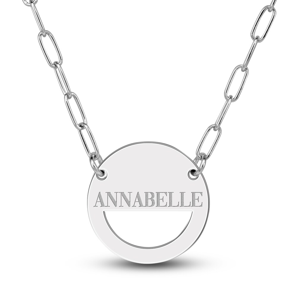 Engravable High-Polish Circle Necklace Sterling Silver 18" 19mm nOUZza79