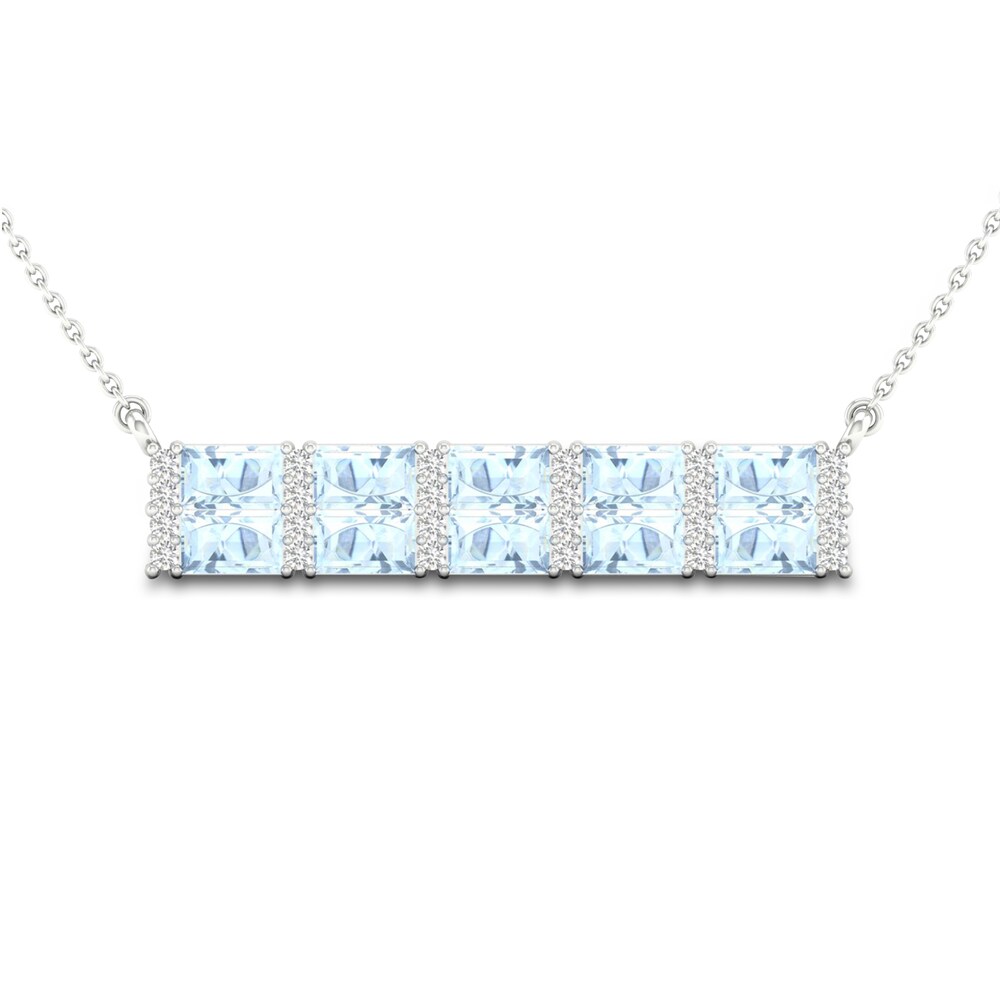 Natural Aquamarine Bar Necklace 1/4 ct tw Diamonds 10K White Gold 18" nUJ1gyvn