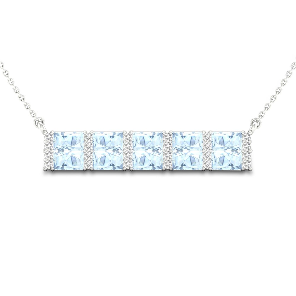 Natural Aquamarine Bar Necklace 1/4 ct tw Diamonds 10K White Gold 18\" nUJ1gyvn