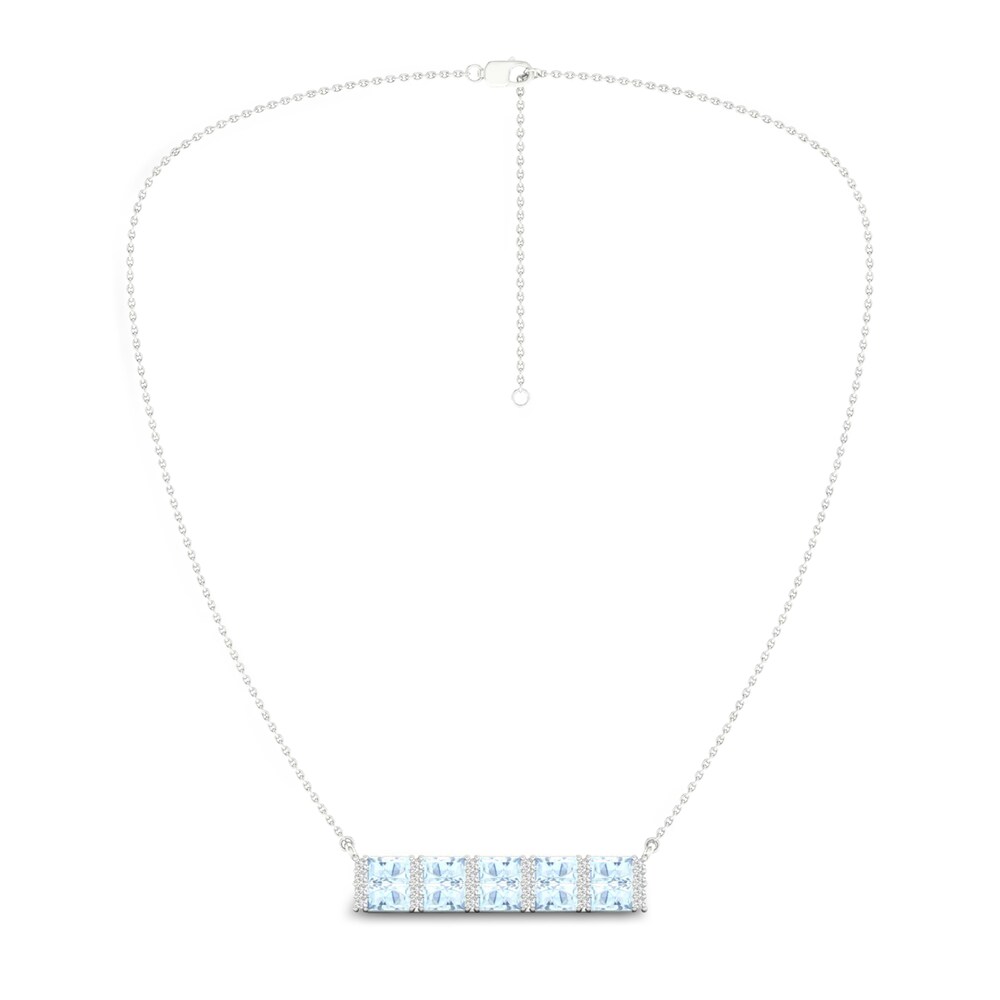 Natural Aquamarine Bar Necklace 1/4 ct tw Diamonds 10K White Gold 18\" nUJ1gyvn