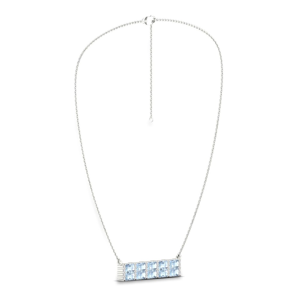 Natural Aquamarine Bar Necklace 1/4 ct tw Diamonds 10K White Gold 18\" nUJ1gyvn