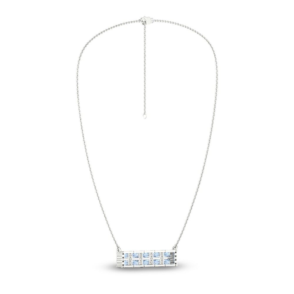Natural Aquamarine Bar Necklace 1/4 ct tw Diamonds 10K White Gold 18\" nUJ1gyvn