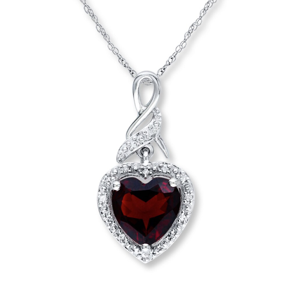 Garnet Heart Necklace 1/20 ct tw Diamonds Sterling Silver nWKjgVjB