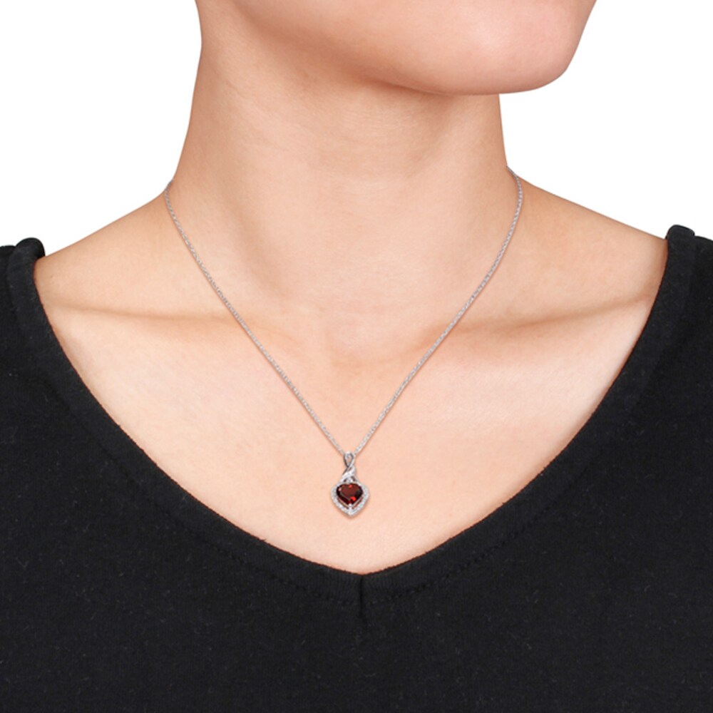 Garnet Heart Necklace 1/20 ct tw Diamonds Sterling Silver nWKjgVjB