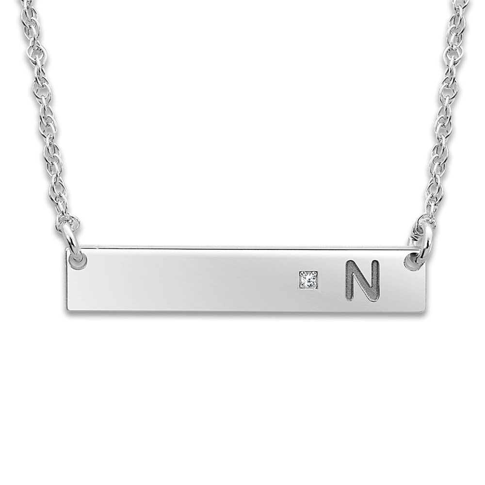 Bar Pendant Necklace Diamond Accents Sterling Silver/24K White Gold-Plating 18\" naDjsT9m