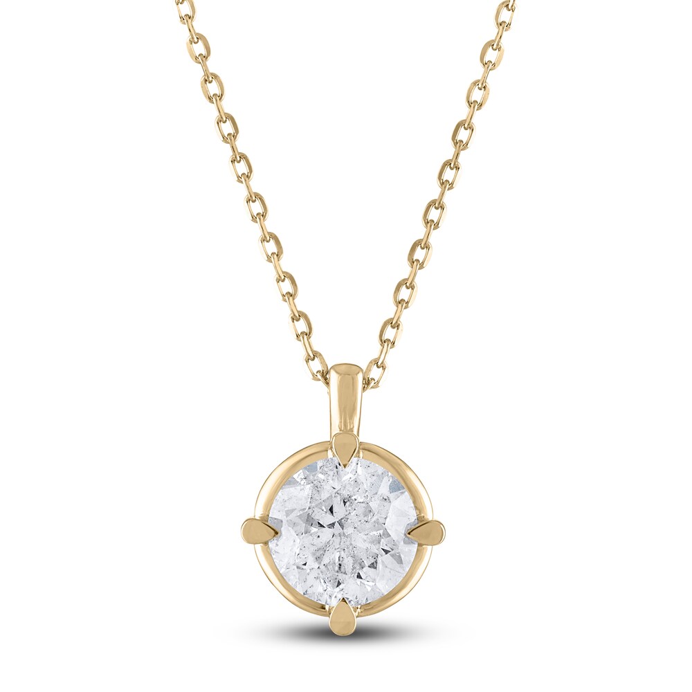 Diamond Solitaire Necklace 1 ct tw Round 14K Yellow Gold (I2/I) nfXoCndw