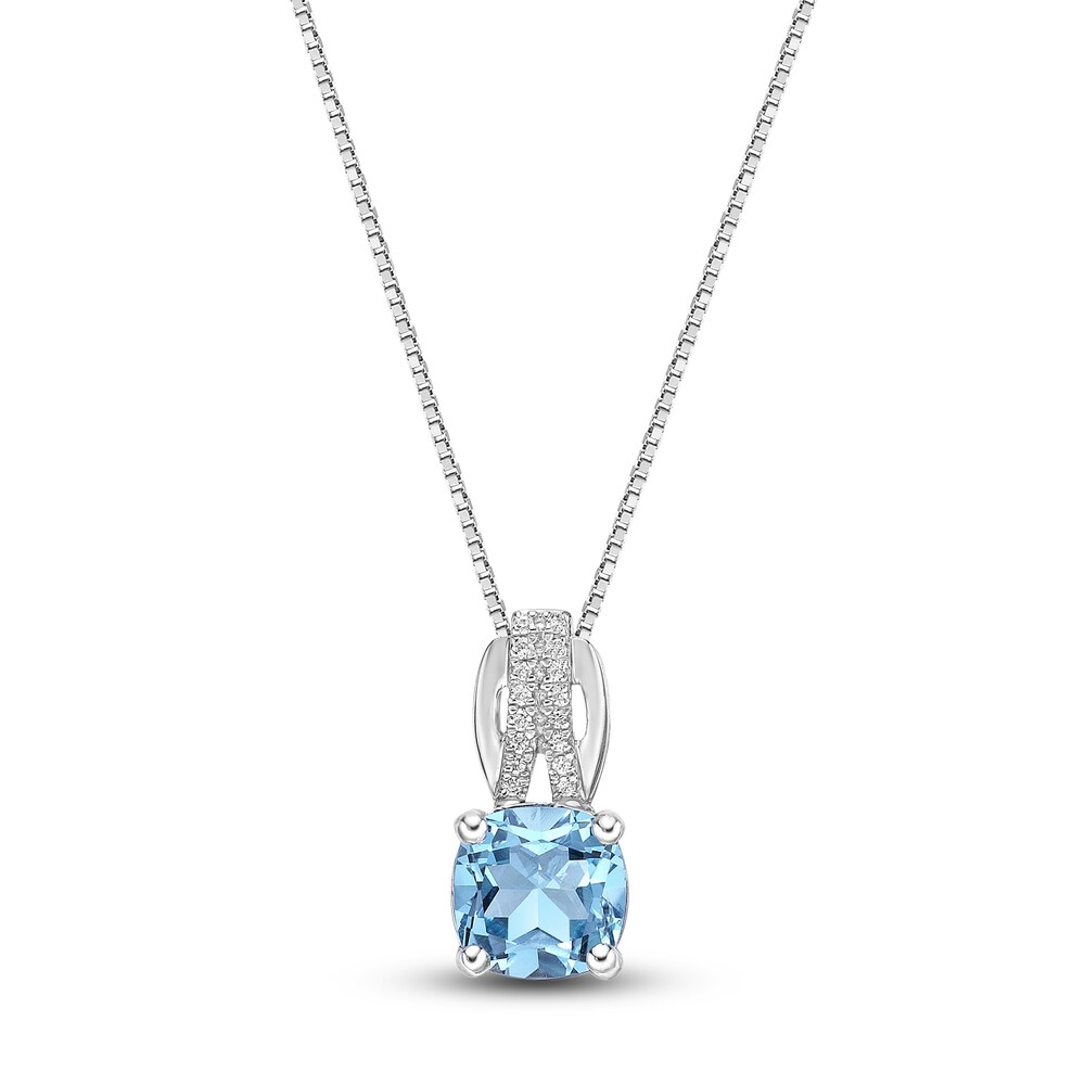Natural Blue Topaz Pendant Necklace 1/20 ct tw Diamonds 10K White Gold 18" ntI87rPw