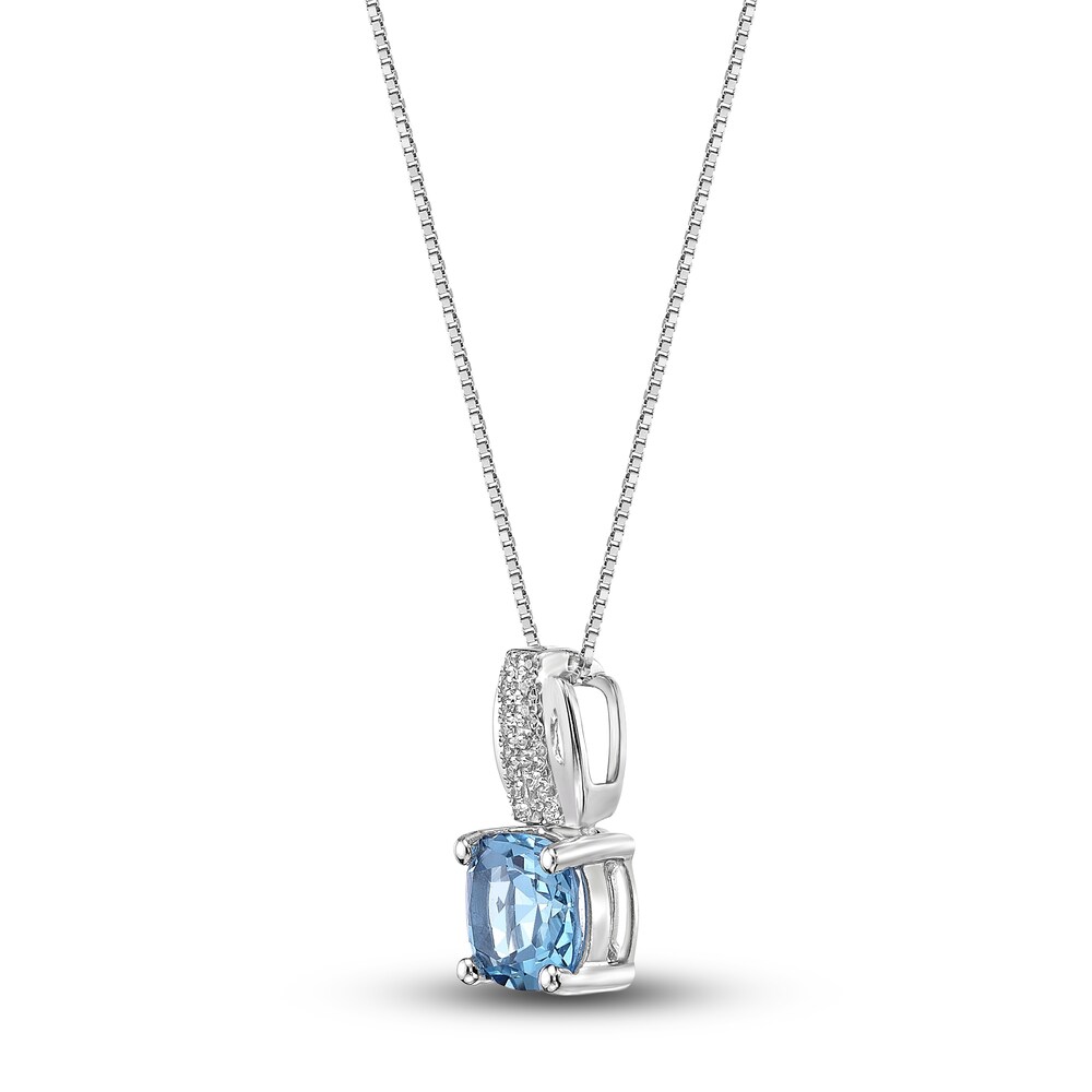 Natural Blue Topaz Pendant Necklace 1/20 ct tw Diamonds 10K White Gold 18\" ntI87rPw
