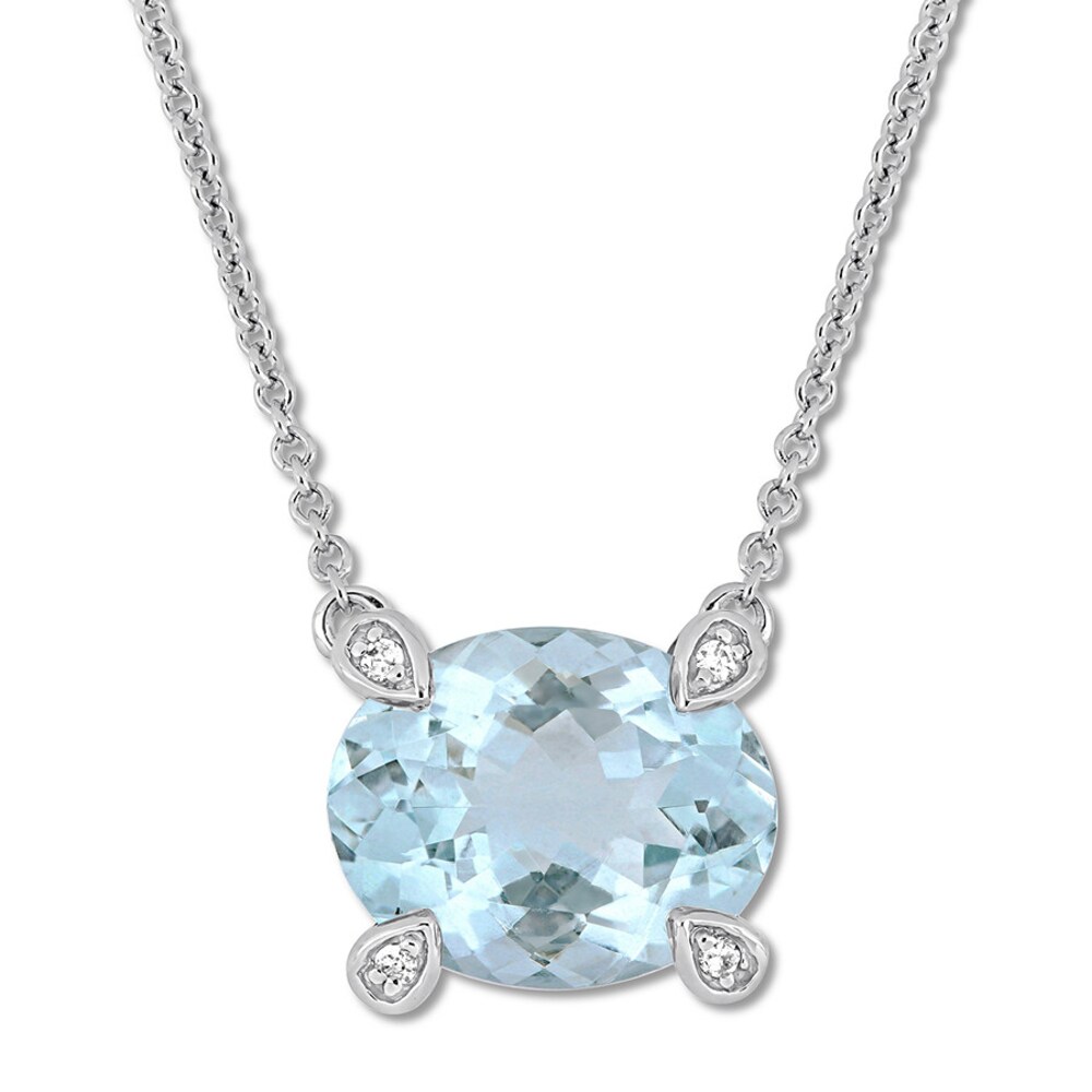 Aquamarine Necklace Diamond Accents 10K White Gold 17\" nwaB6lPq [nwaB6lPq]