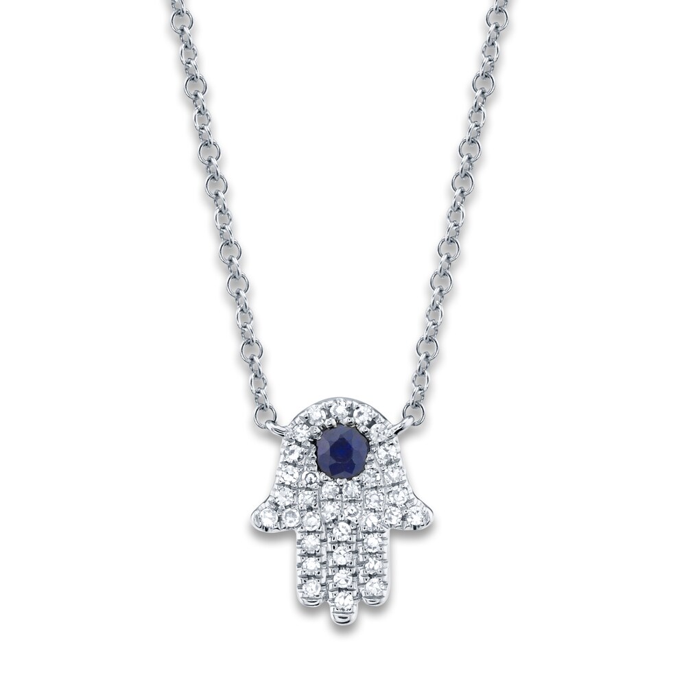 Shy Creation Diamond Hamsa Necklace 1/15 ct tw Round 14K White Gold 18" SC55005244 nx7NOQad