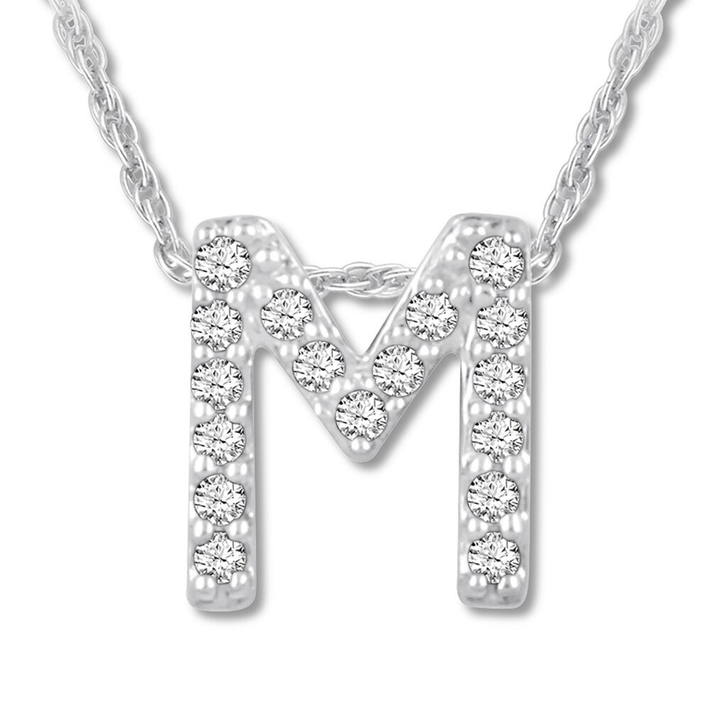 Diamond Initial M Necklace 1/20 ct tw Round-cut 10K White Gold o9LaVQMd