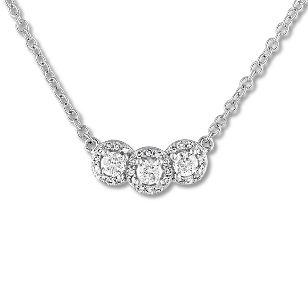 Three-Stone Diamond Necklace 1/2 ct tw Round-cut 14K White Gold oBcGxiKt