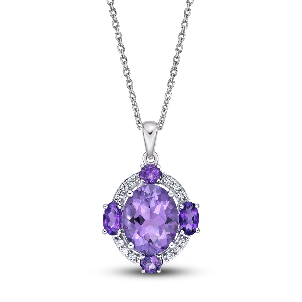 Natural Light Amethyst Necklace 1/15 ct tw Diamonds 10K White Gold oIu86E5P