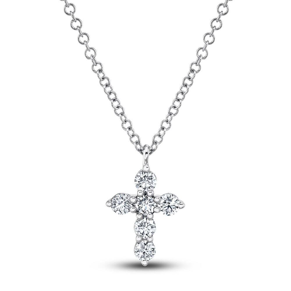 Shy Creation Diamond Cross Necklace 1/5 ct tw Round 14K White Gold 18" SC55021393 oMMI4tOt