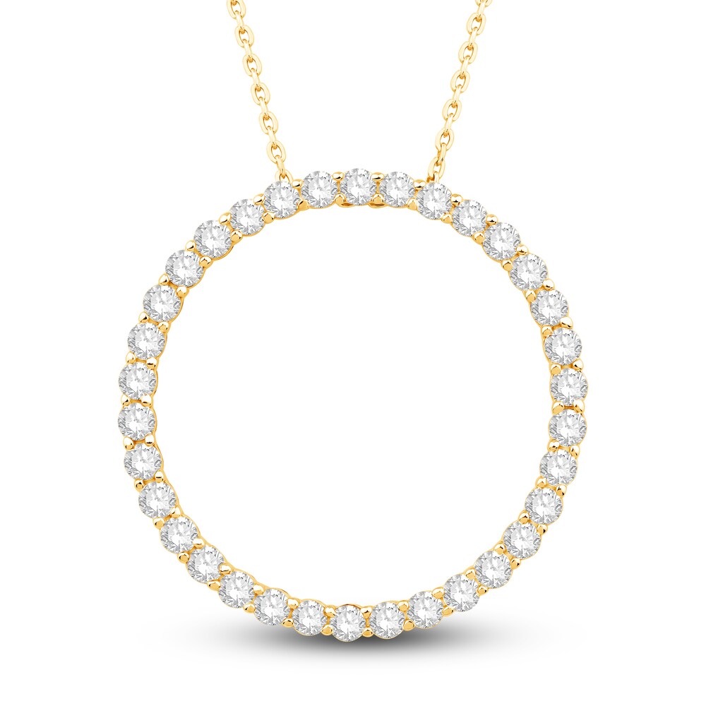 Diamond Circle Pendant Necklace 1-1/2 ct tw Round 14K Yellow Gold 18" oMabNniH
