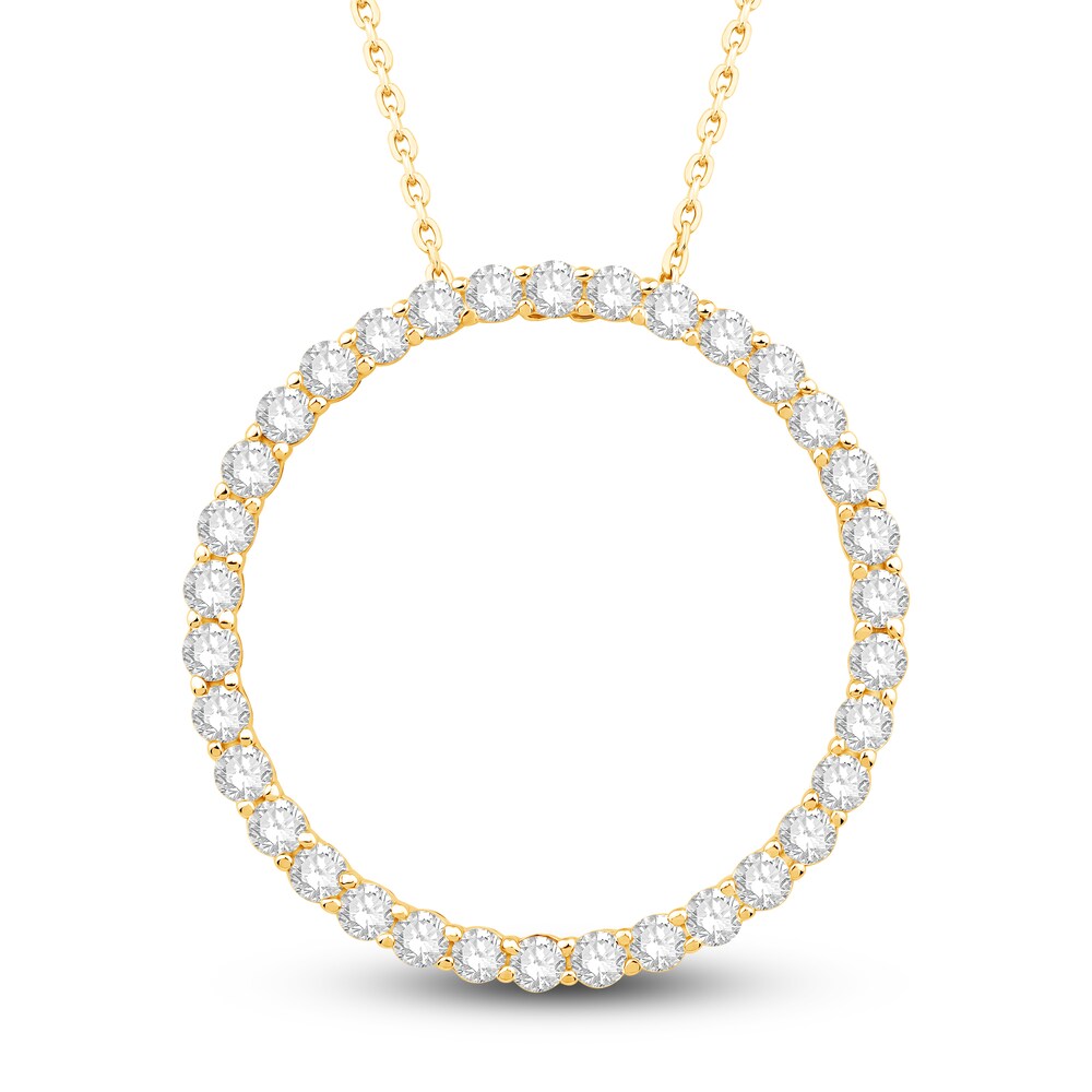 Diamond Circle Pendant Necklace 1-1/2 ct tw Round 14K Yellow Gold 18\" oMabNniH