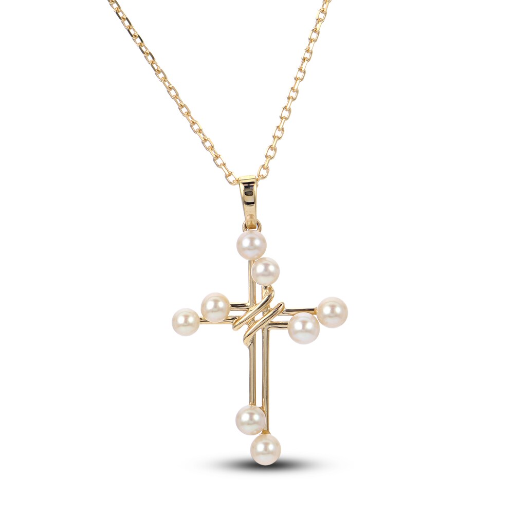 Cultured Freshwater Pearl Cross Necklace 14K Yellow Gold 18\" oUo5kQGo