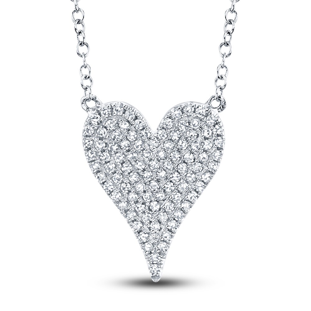 Shy Creation Diamond Heart Pendant Necklace 1/5 ct tw Round 14K White Gold 18\" omlSxptD