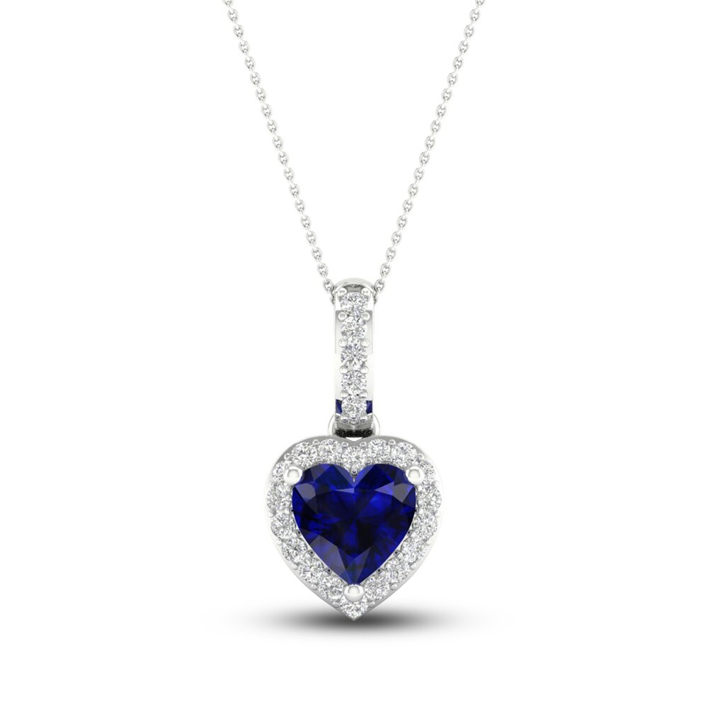 Natural Blue Sapphire Pendant Necklace 1/15 ct tw Diamonds 14K White Gold ow31pGmQ