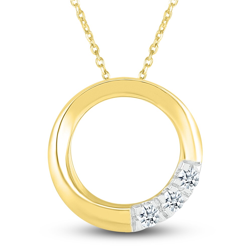 Diamond 3-Stone Pendant Necklace 1/10 ct tw Round 10K Yellow Gold pIod9Ovf