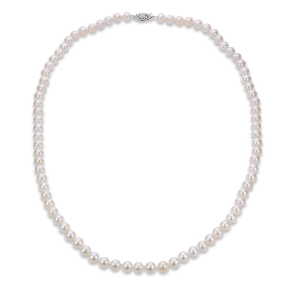 Cultured Akoya Pearl Necklace 14K White Gold 24" pOMbCrmI