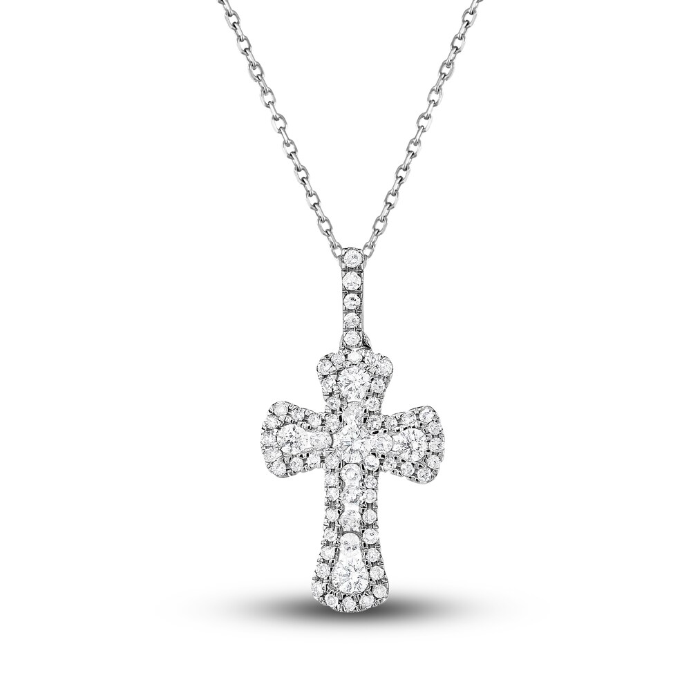 Diamond Cross Pendant Necklace 3/8 ct tw Round 10K White Gold 18" pTlO7scF