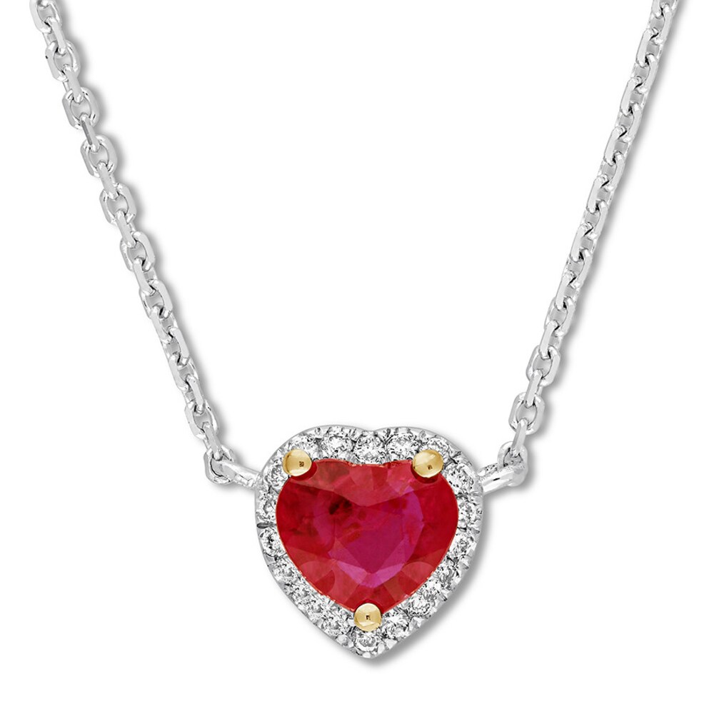 Natural Ruby Necklace 1/15 ct tw Diamonds 14K Two-Tone Gold pjD6X5ku