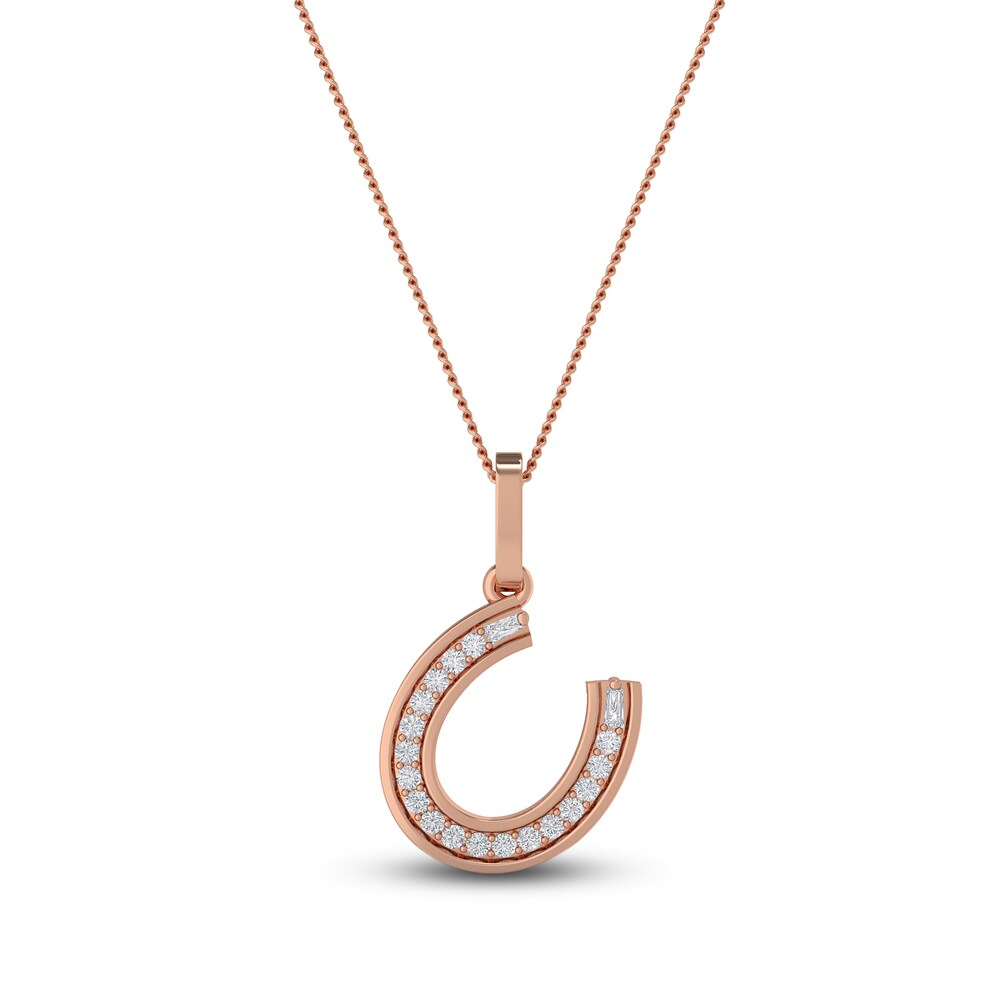 Diamond Horse Shoe Pendant Necklace 1/10 ct tw Round/Baguette 10K Rose Gold 18\" ps6p9uWc