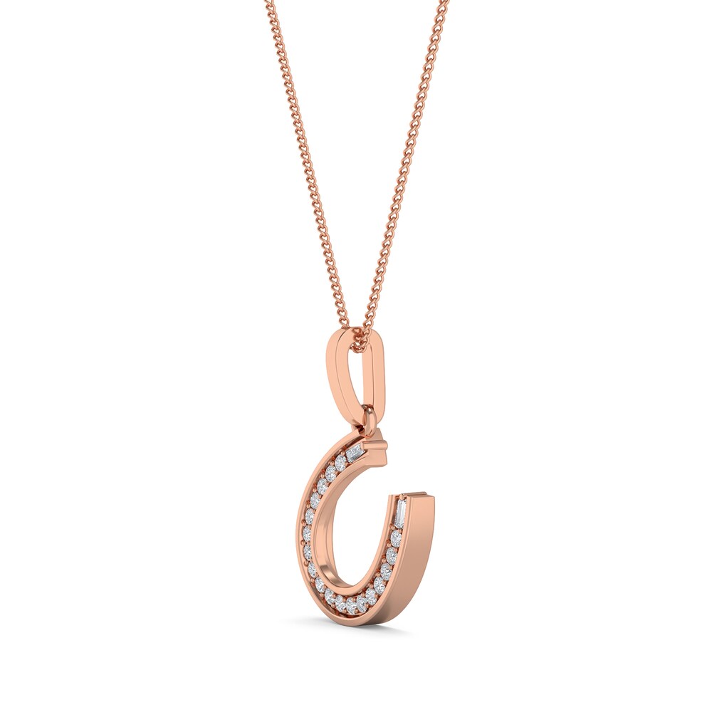 Diamond Horse Shoe Pendant Necklace 1/10 ct tw Round/Baguette 10K Rose Gold 18\" ps6p9uWc