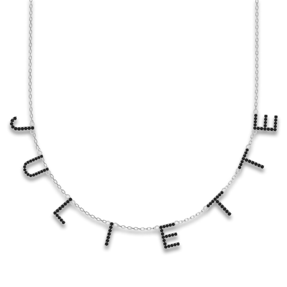 Juliette Maison Black Diamond Station Name Necklace 2-1/4 ct tw Round 10K White Gold pxOTHLgP