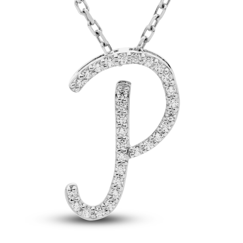 Diamond Initial P Pendant Necklace 1/10 ct tw Round 10K White Gold q42MJroY