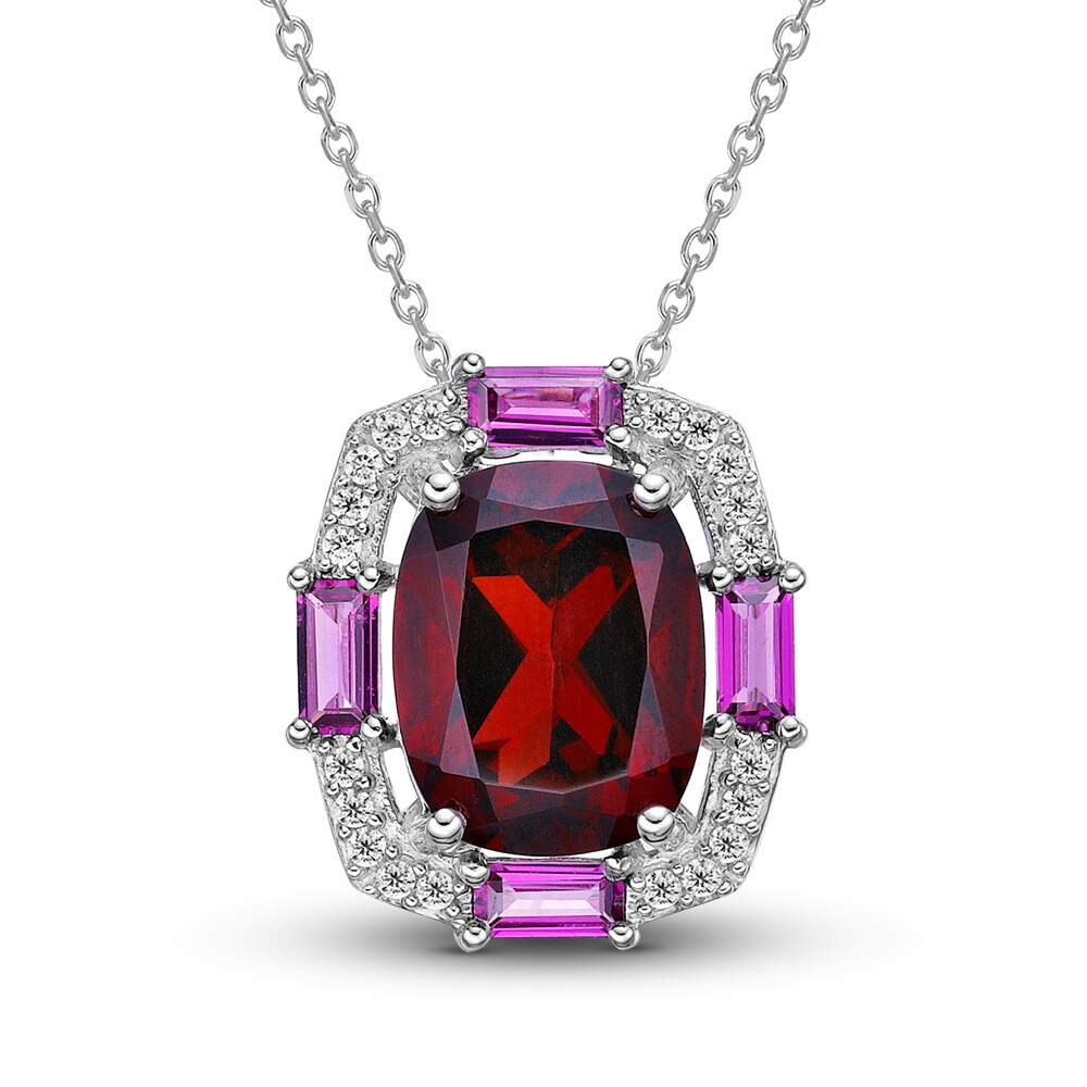 Natural Garnet Necklace 1/10 ct tw Diamonds 10K White Gold 18" q5b6kXeY