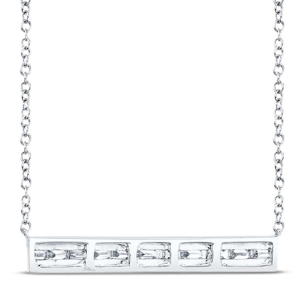 Shy Creation Bar Necklace 3/8 ct tw Diamonds 14K White Gold SC55005650 q8j9NZ5A