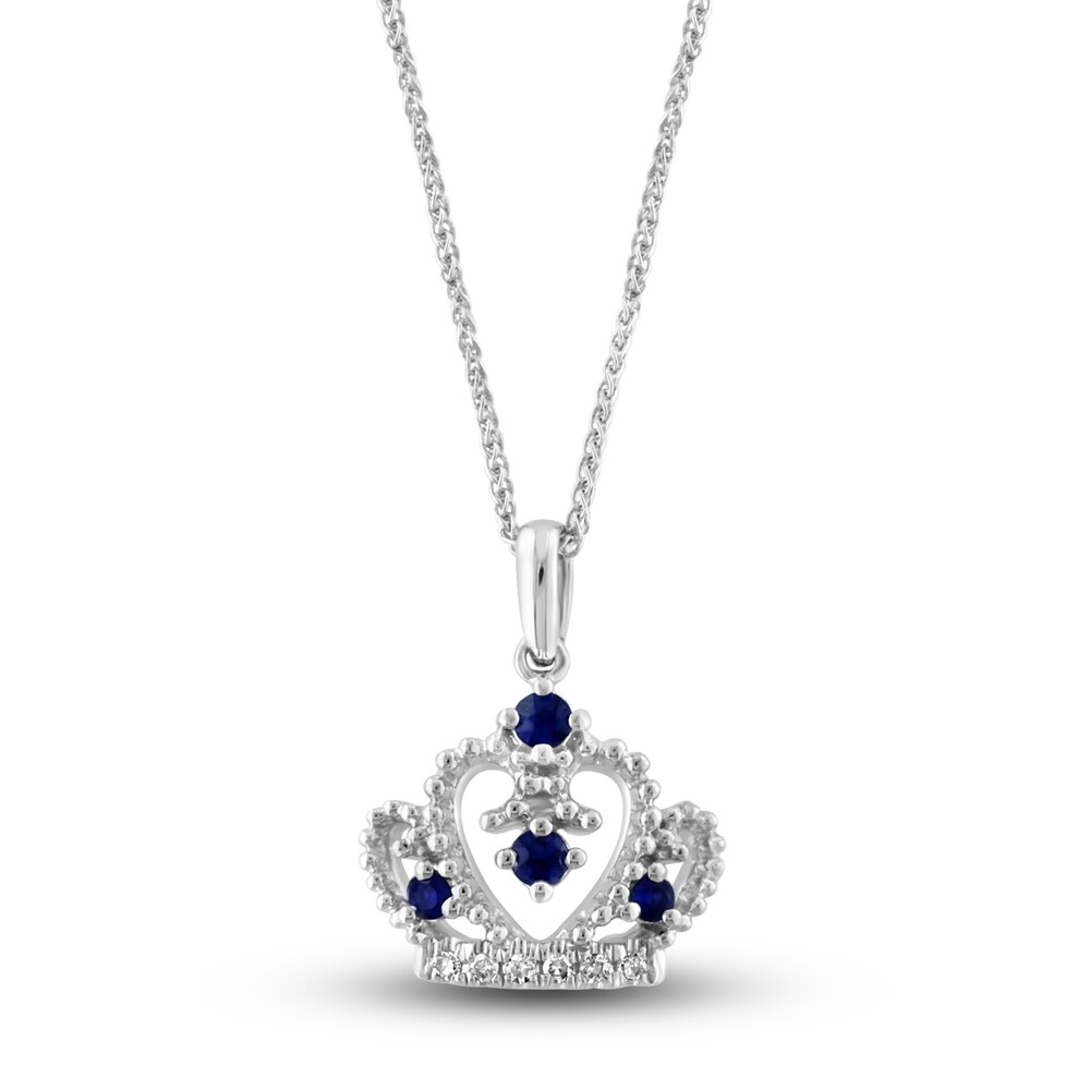 LALI Jewels Natural Blue Sapphire Crown Pendant Diamond Accents 14K White Gold qAOlCPtQ